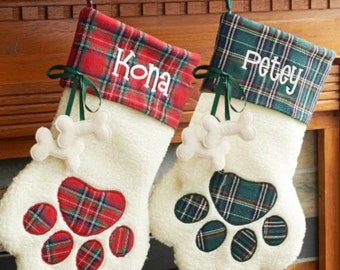 Personalised Dog Paw Christmas Stockings, Embroidered Name Christmas Stockings, Custom Name Stockings,Pet Stockings, Christmas Decor