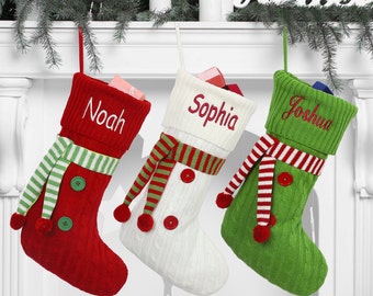 Christmas stockings personalized，Personalized stockings with names for Christmas，Custom name stockings，Embroidered 3 color scarf stocking