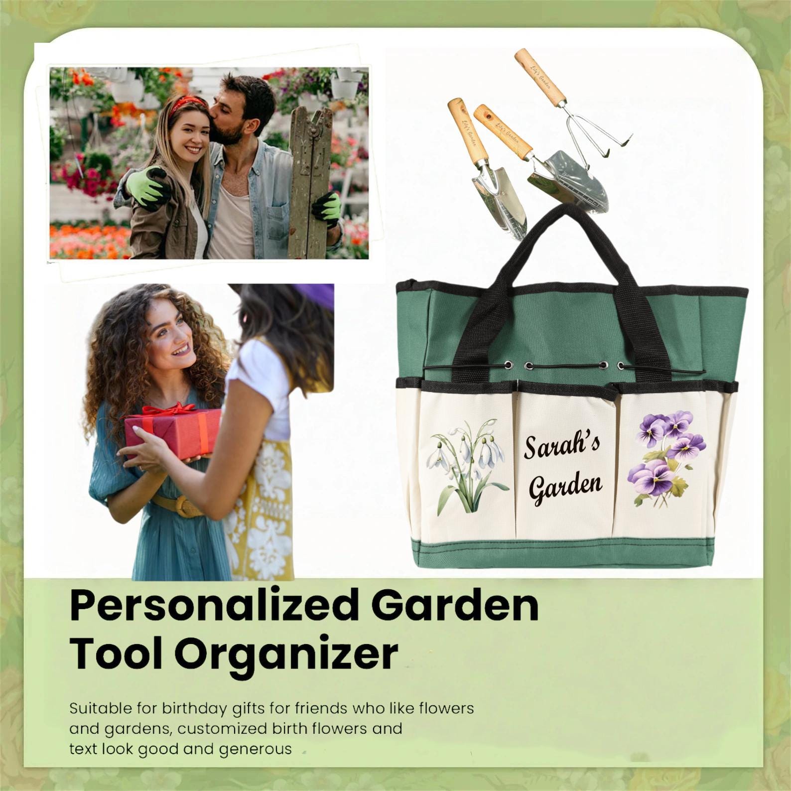 Personalized Gardening Tote Bag - Custom Name Canvas Tool Storage Bag For Garden Essentials