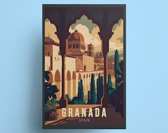 Granada Spain art Andalusia Travel Poster, Spanish Painting Wall Art Granada souvenir for living room Travel Lovers art Alhambra gift