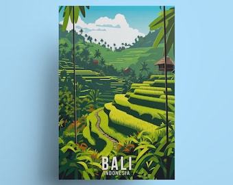 Bali Rice Terraces Travel Poster, Indonesian Art Print