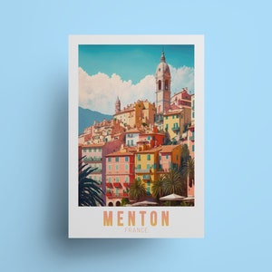 Menton Poster Art France gift French Riviera Poster Illustration Cote Azur souvenir for living room Mediterranean wall decor coastal art