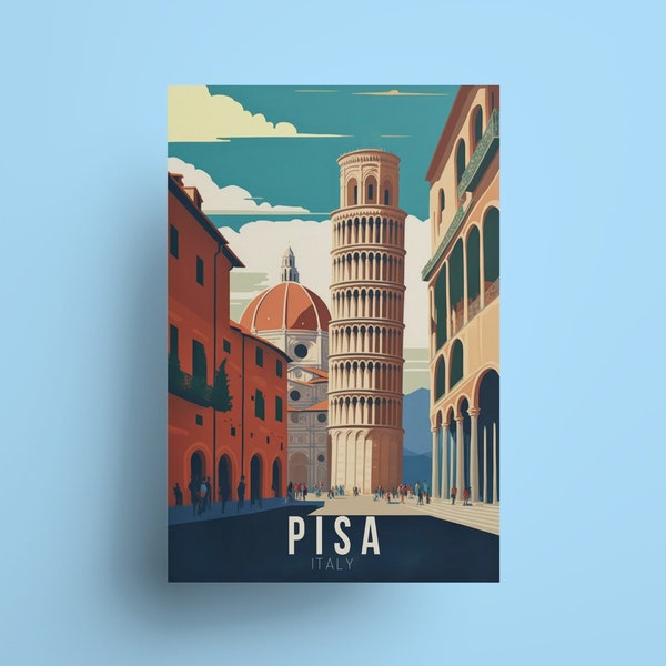 Affiche de voyage de Pise Italie art déco murale tour penchée impression amateurs de voyage art idéal voyageur cadeau poster Toscane décor souvenir de Pise Italie