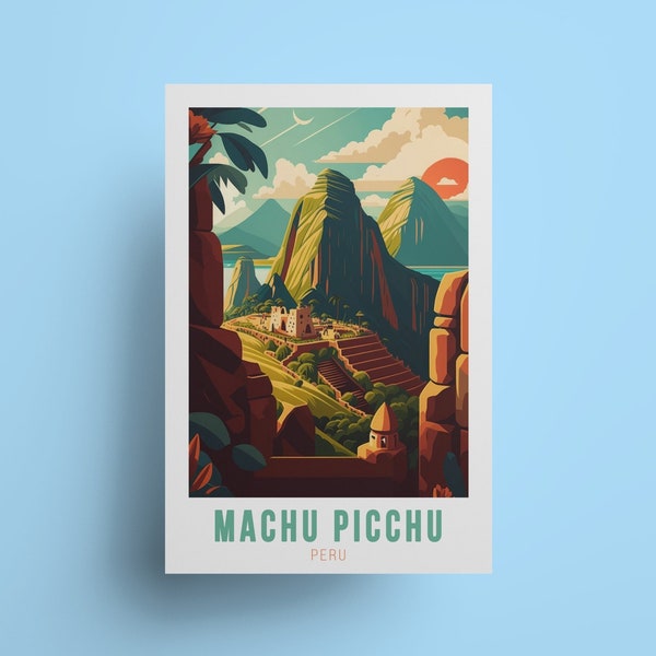 Machu Picchu art Peru Travel Poster landscape Peruvian art scenery Wall decor Andes souvenir for living room gift Inca Sacred Valley art