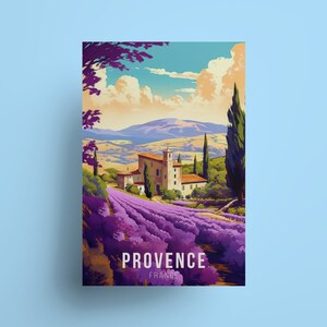 Póster de viaje de Provenza, decoración de pared de Francia, póster de viaje francés, recuerdo de viajero, impresión francesa, lavanda, decoración de Provenza, regalos