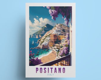 Positano Italy Print: Amalfi Coast Travel Poster, Mediterranean Decor