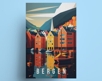 Bergen Norway Art Print: Nordic Travel Poster