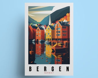 Bergen Norway Art Print: Scandinavian City Souvenir