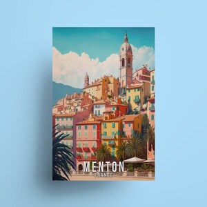 Menton Travel Poster Frech art Wall Decor French Riviera, Travel Cote Azur Print ideal Traveler souvenir vintage painting Menton Gift