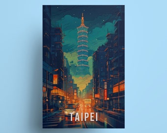 Taipei Taiwan Travel Poster: Nightscape Urban Art Print