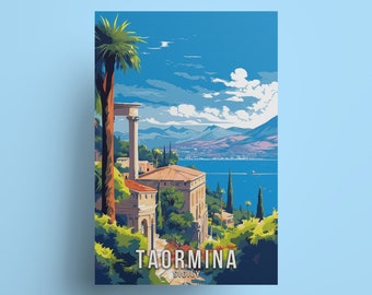 Taormina Sicily Travel Poster: Italian Coastal Art Print