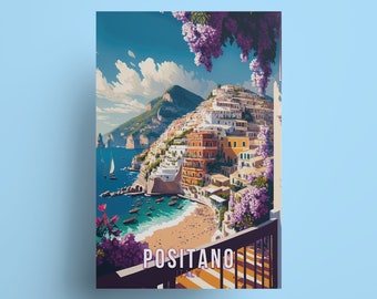 Positano Italy Travel Poster: Amalfi Coast Wall Art