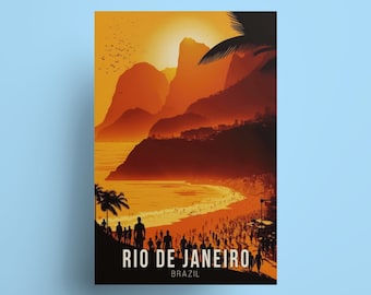 Rio de Janeiro Poster: Brazil Travel Art, Copacabana Beach Wall Decor