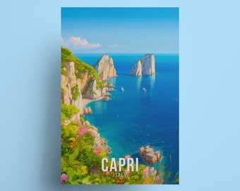 Capri Italy Travel Poster: Coastal Mediterranean Art Print
