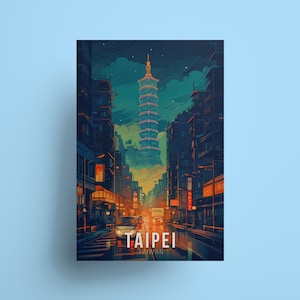 Taipei reisposter Taiwan kunst muur decor AsiaTravel Lovers kunst ideaal reiziger cadeau poster Taipei print decor nachtlandschap stedelijke souvenir