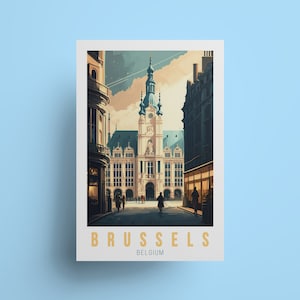 Brussels art Belgium Travel Poster illustration Bruxelles art architecture urban Belgian Wall decor souvenir for living room print nordic