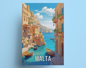Póster de viaje de La Valeta, Malta: Arte costero