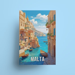 Poster di viaggio di Malta arte Decorazione da parete Malta Viaggio Valletta poster costiero da parete Malta isola souvenir arte balneare Mediterraneo