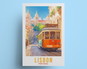 Lisbon Portugal Travel Poster: Vintage Tram Art Print