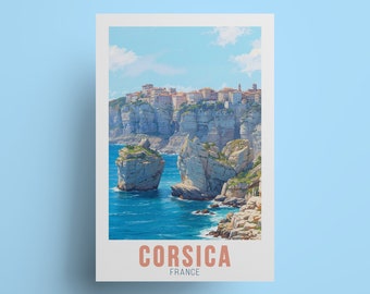 Corsica reisposter Frankrijk kustkunst, mediterrane decor reisafdruk Corsica souvenir Frankrijk kustafdruk cadeau Frankrijk souvenir kunst aan de muur