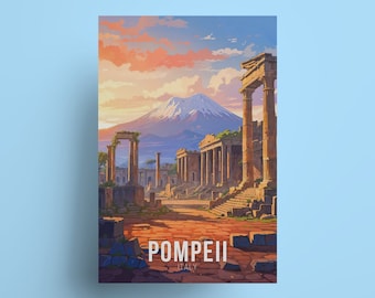 Pompeii Travel Poster: Vesuvius Art Print, Italy Decor