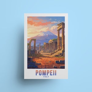 Pompei Naples Travel Poster - Vesuvius Art Print, Italy Wall Decor for Travelers, Volcano Souvenir, Perfect Naples Gift