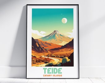 Lámina artística del volcán Teide: Póster de viaje a Tenerife, decoración de pared de las Islas Canarias