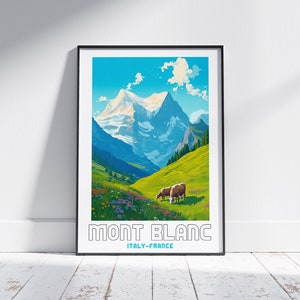 Affiche de voyage du Mont Blanc Impression d’art du Mont Blanc Affiche du Mont Blanc Tmb Impression encadrée Présent Massif du Mont Blanc France Italie Alpes Affiche Europe