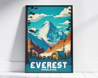 Mount Everest-reisposter: Himalaya-wandelkunstprint