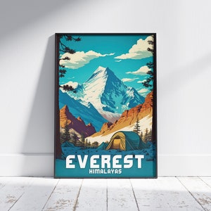 Mount Everest Travel Poster: Himalayas Hiking Art Print