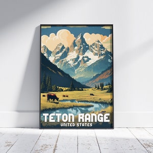 Teton Strecke Reise Poster Wand Kunst Yellowstone Druck Wand-Dekor Grand Teton Poster Nordamerika Kunst Souvenir Grand Teton Kunst Mount Geschenk