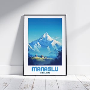 Manaslu Berg Reise Poster Himalaya Druck Nepal Tibet spirituelle Bergwand Home Prints Wanderung Geschenk Reisen trekking souvenir mt Besteigung