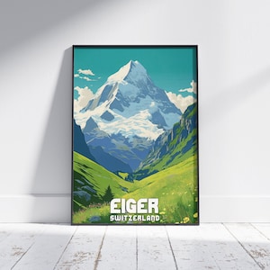 Eiger Mount Travel Poster  Switzerland Swiss Alps mount Print Eiger Frame Wall Art hike Hiking Gift Travels Bernese souvenir mountaineering