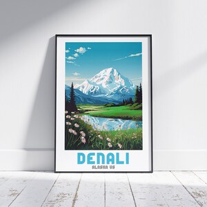 Denali National Park Travel Poster: Alaska Mountain Print
