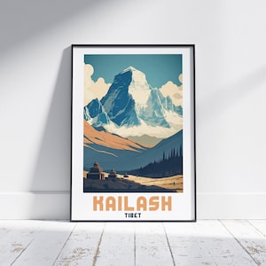 Kailash Berg Reiseplakat China Nepal Druck Tibet spirituelle Berge Wandkunst modernes mystisches Geschenk Lebendiges Souvenir Mount Himalaya Kunst