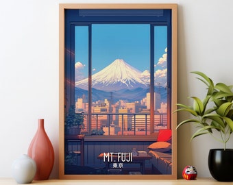 Fuji & Tokyo Skyline Print: Anime Reiseplakat