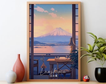 Enoshima Island Fuji View Print: Tokyo Japan Travel Poster