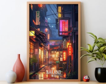 Nakano Tokyo Nightlife Art Print: Japan Anime Travel Poster