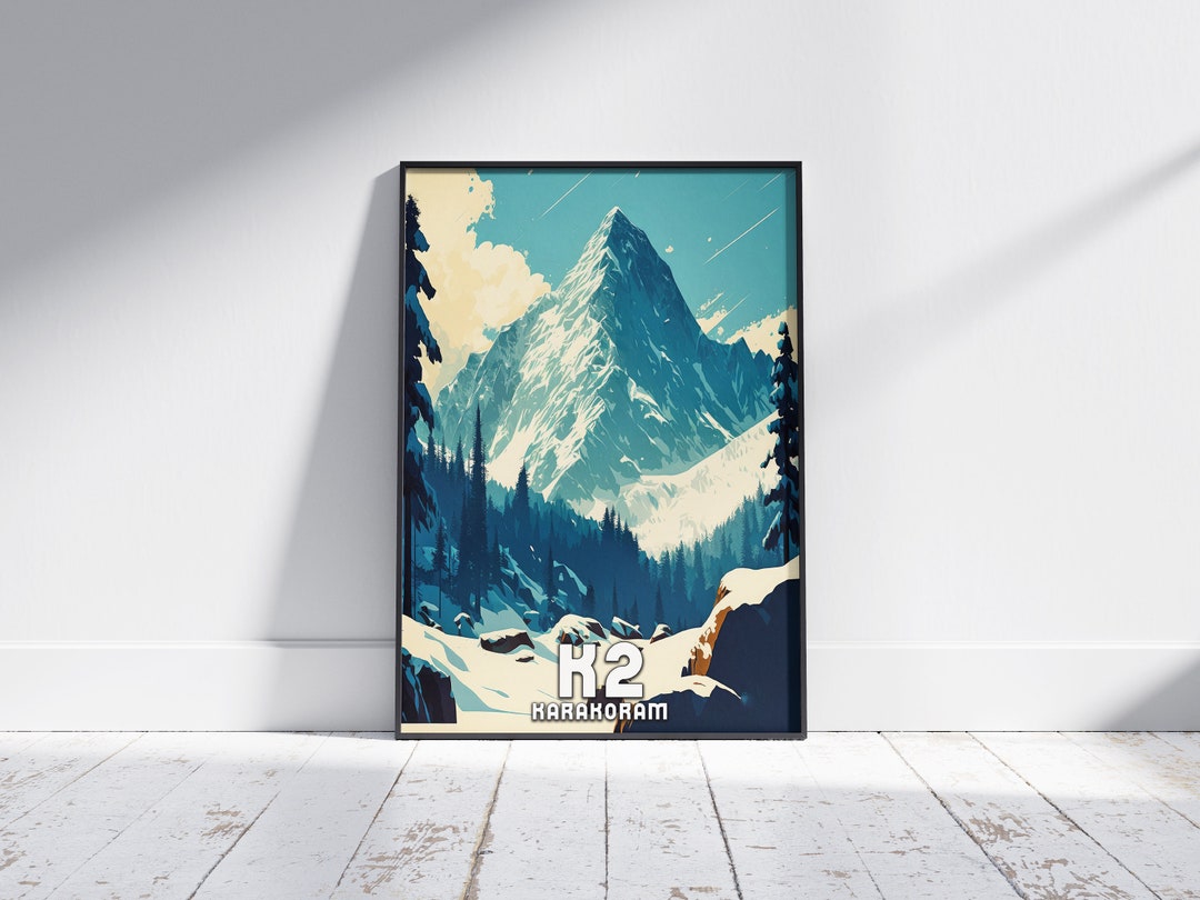 K2 Mountain Travel Poster Himalayas Pakistan Print Framed Etsy