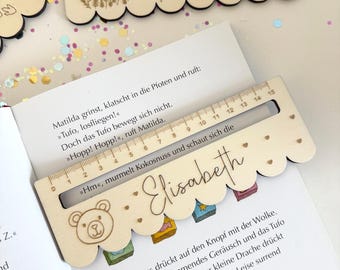 Personalized wooden reading aid with name – reading ruler for children starting school | bookmark for schoolchildren, school cone filler