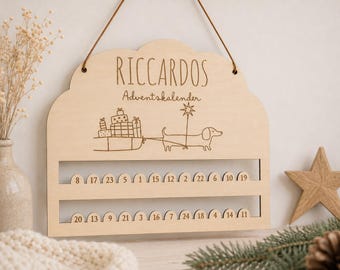 Personalized wooden advent calendar with name | Children's advent calendar | Laser engraving | 2 designs | Introductory price