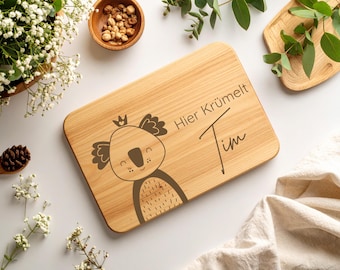 Personalized wooden breakfast board with engraving | Children's board with name | Gift for birth, christening, birthday | Panda, lion...