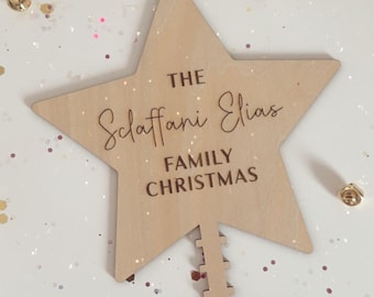 Personalized wooden Christmas tree topper – Star with name – Personalized Christmas tree decoration – Christmas gift idea
