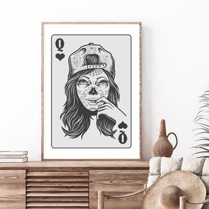 Queen of Hearts Playing Card | Playing Cards Print | Digital Download | Trendy Print | Members Club | Playing Cards Poster