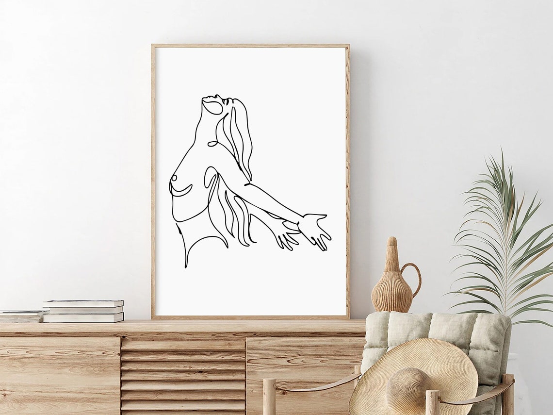 Nude Woman Line Art Print | Female Figure Minimalist Print | Naked ...