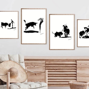 Picasso Set of 4 Prints | Picasso Bull Fight | Pablo Picasso Wall Art | Picasso Art print | Picasso Poster | Picasso Sketch