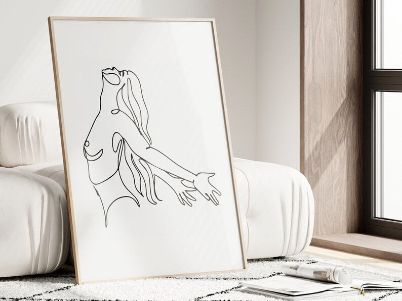 Nude Woman Line Art Print | Female Figure Minimalist Print | Naked ...