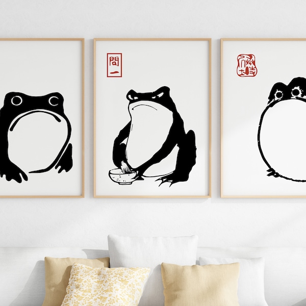 Matsumoto Shoji Frog Set of 3 Prints, Japanese Poster, Matsumoto Shoji Vintage Exhibition Art Print, Famous Artist Print, Home Decor