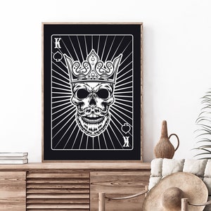 Pique de cartes à jouer Black King Skull | Impression de cartes à jouer | Téléchargement numérique | Impression tendance | Club des membres | Cartes à jouer Poster