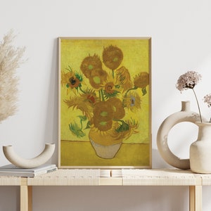 Van Gogh Sunflowers Wall Art, Alter Art, Eclectic Wall Art, Self Portrait Print, Famous Oil Painting, Blue Wall Decor, Home Decor
